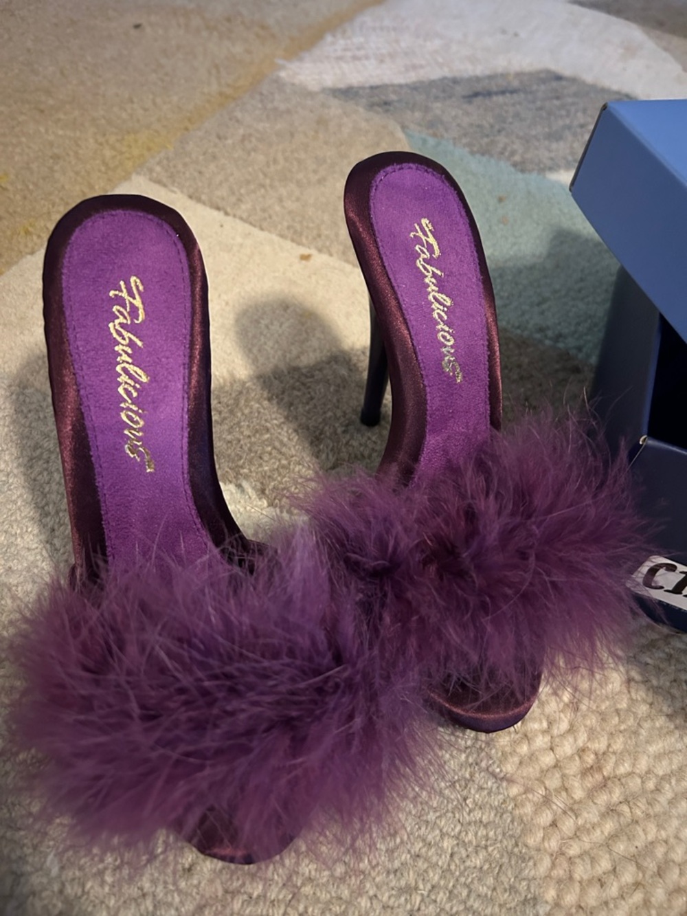 NWT Pleaser Fabulicious 5" Heel, 3/8" PF Marabou Slide Sandal Purple 5 1/5